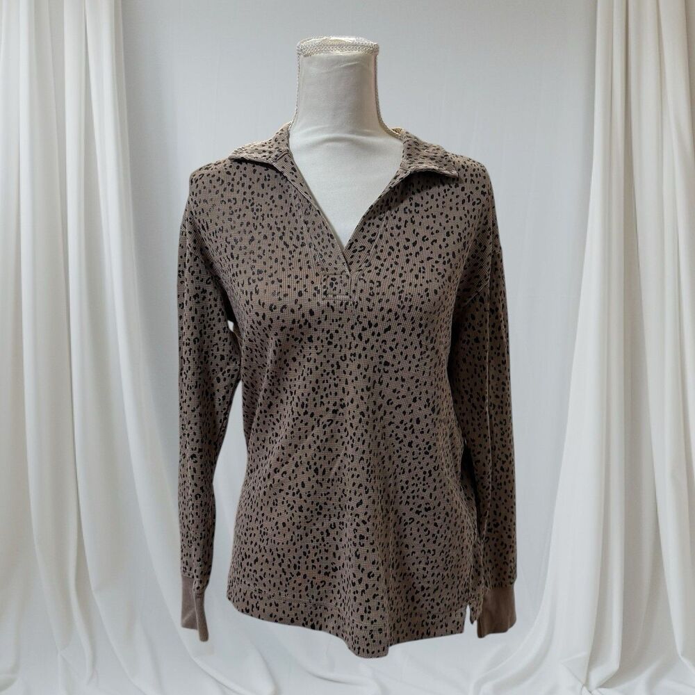 Leopard Print Collared Pullover Shirt Women's Long Sleeve Animal Print